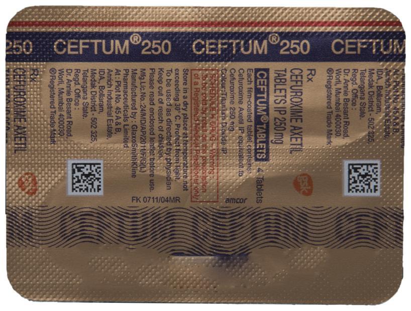 Ceftum 250mg Tablet 4'S