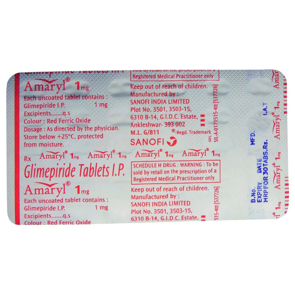 Amaryl 1mg Tablet 30