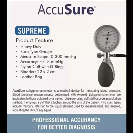 Accusure Manual Blood Pressure Monitor With Aneroid Gauge - Professional-Grade Sphygmomanometer