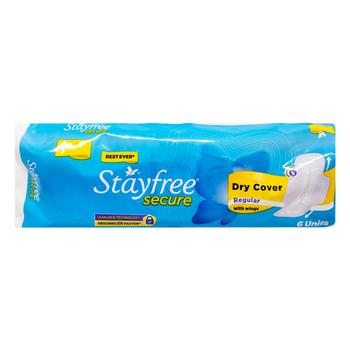 Stayfree Secure Dry Cover with Wings Sanitary Pads - Regular 6's